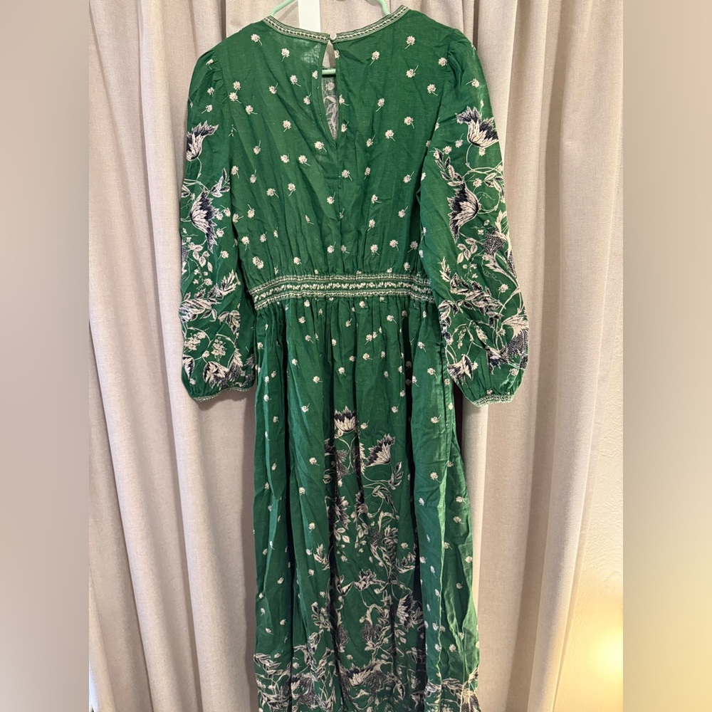 Max Studio Green Floral Long-Sleeve Linen Blend Midi Dress M - Picture 2 of 3